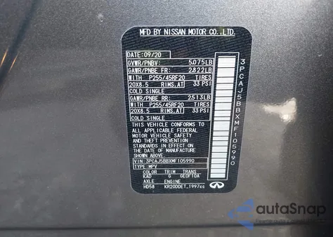 2021 Infiniti Qx50 Luxe Awd из США, поврежденный, VIN 3PCAJ5BBXMF105990